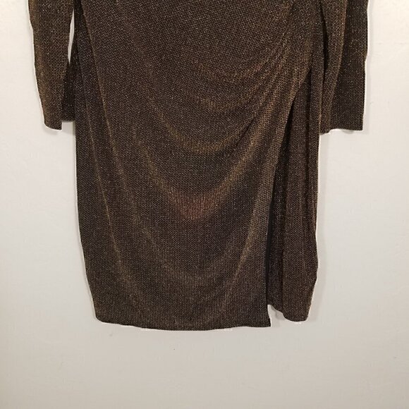 Lauren Ralph Lauren Metallic Gold Jacquard Knit Sheath Formal Dress Size Ruching - Picture 8 of 13